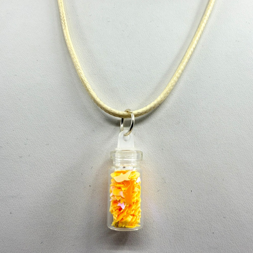 Yellow Star Confetti Glass Bottle Pendant Necklace Boho Festival Layering Gift